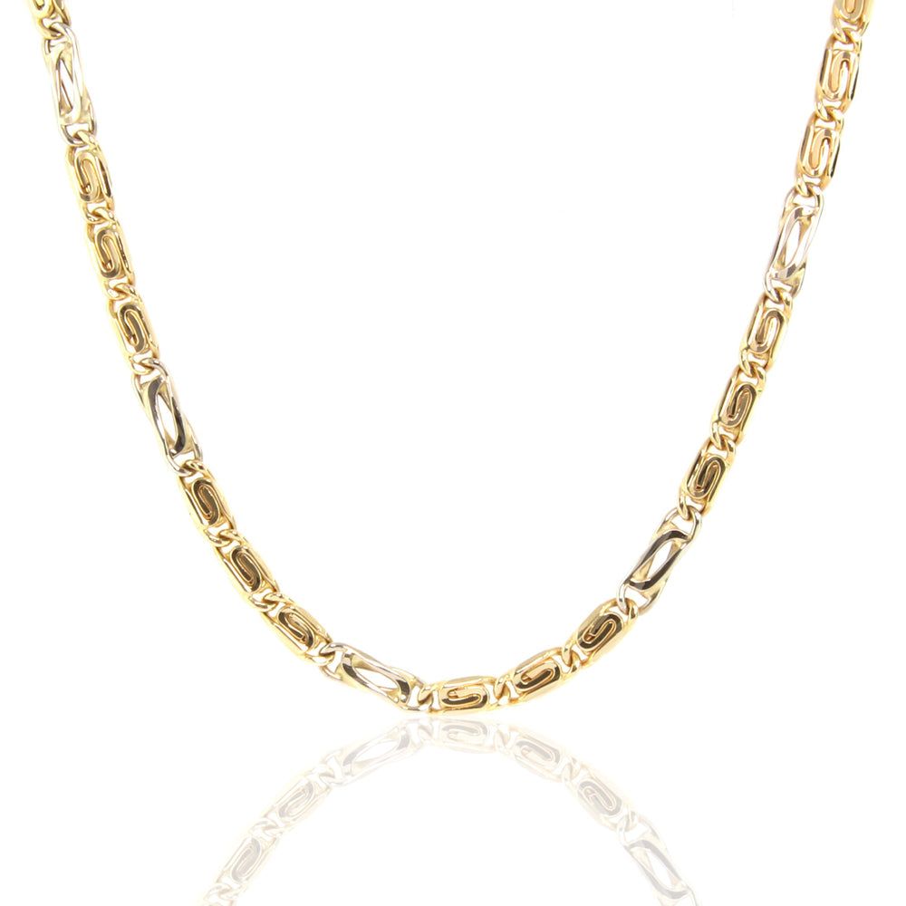 Collana Unisex Occhio di Pernice in Oro Giallo e Bianco Maglia Vuota