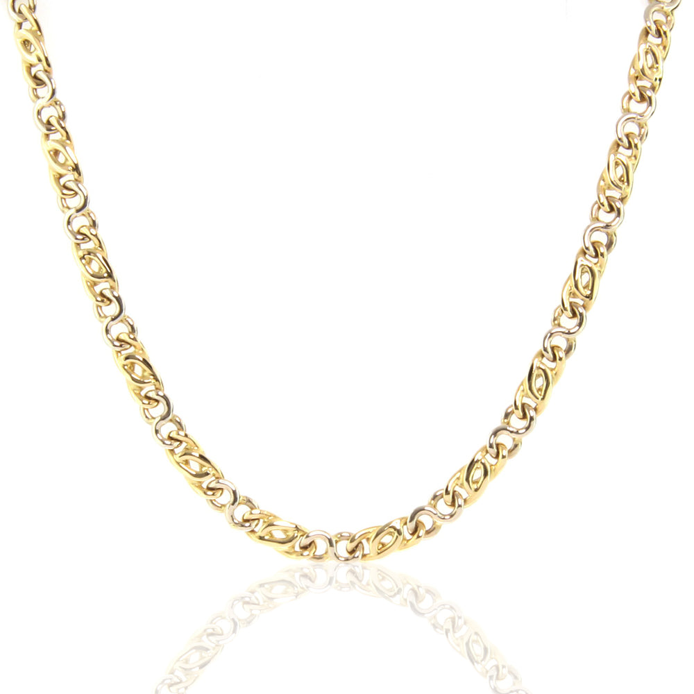 Collana Unisex in Oro Bianco e Giallo Occhio di Pernice Maglia Vuota