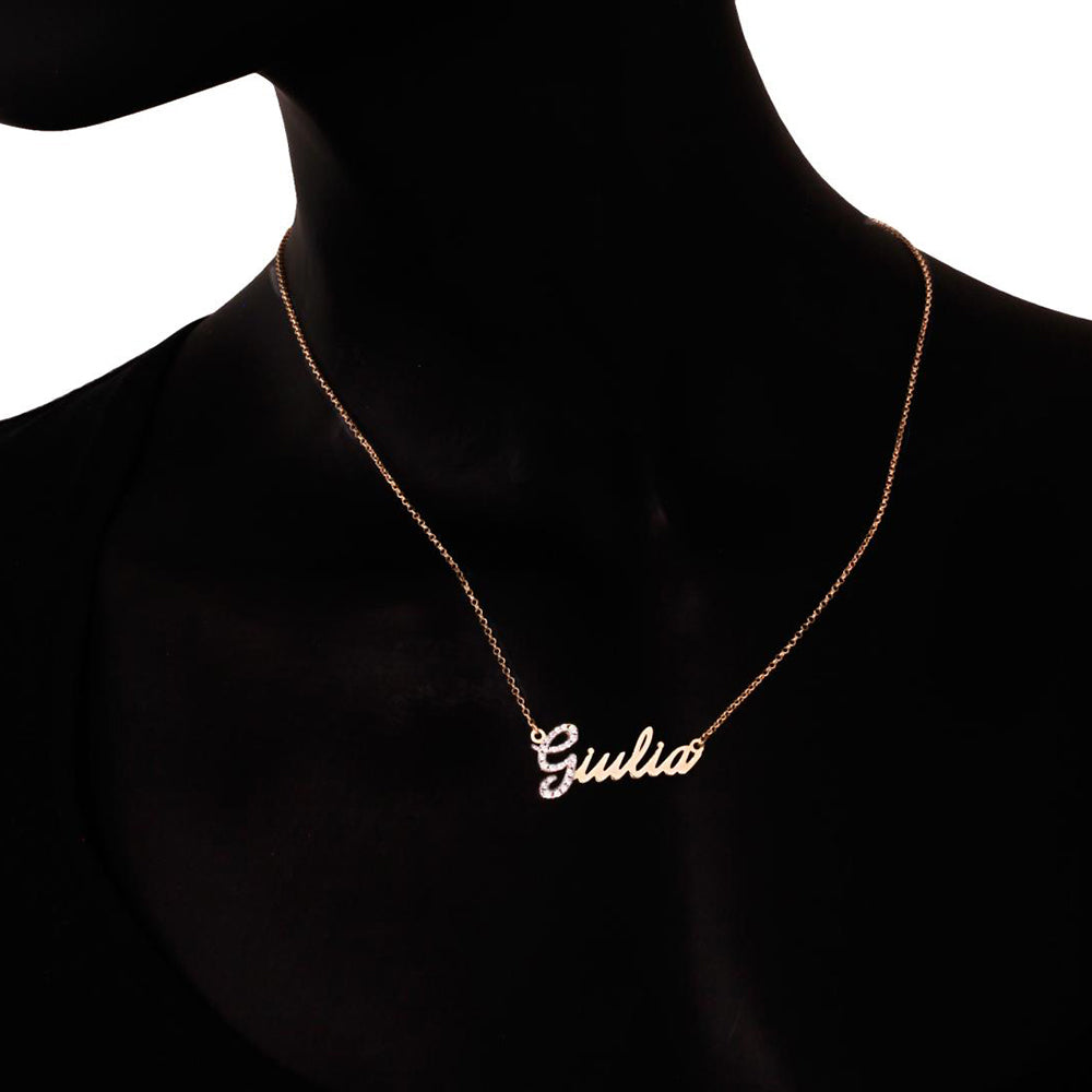 Collana in Argento Dorato Nome Personalizzabile Iniziale con Pave di Zirconi Artlinea