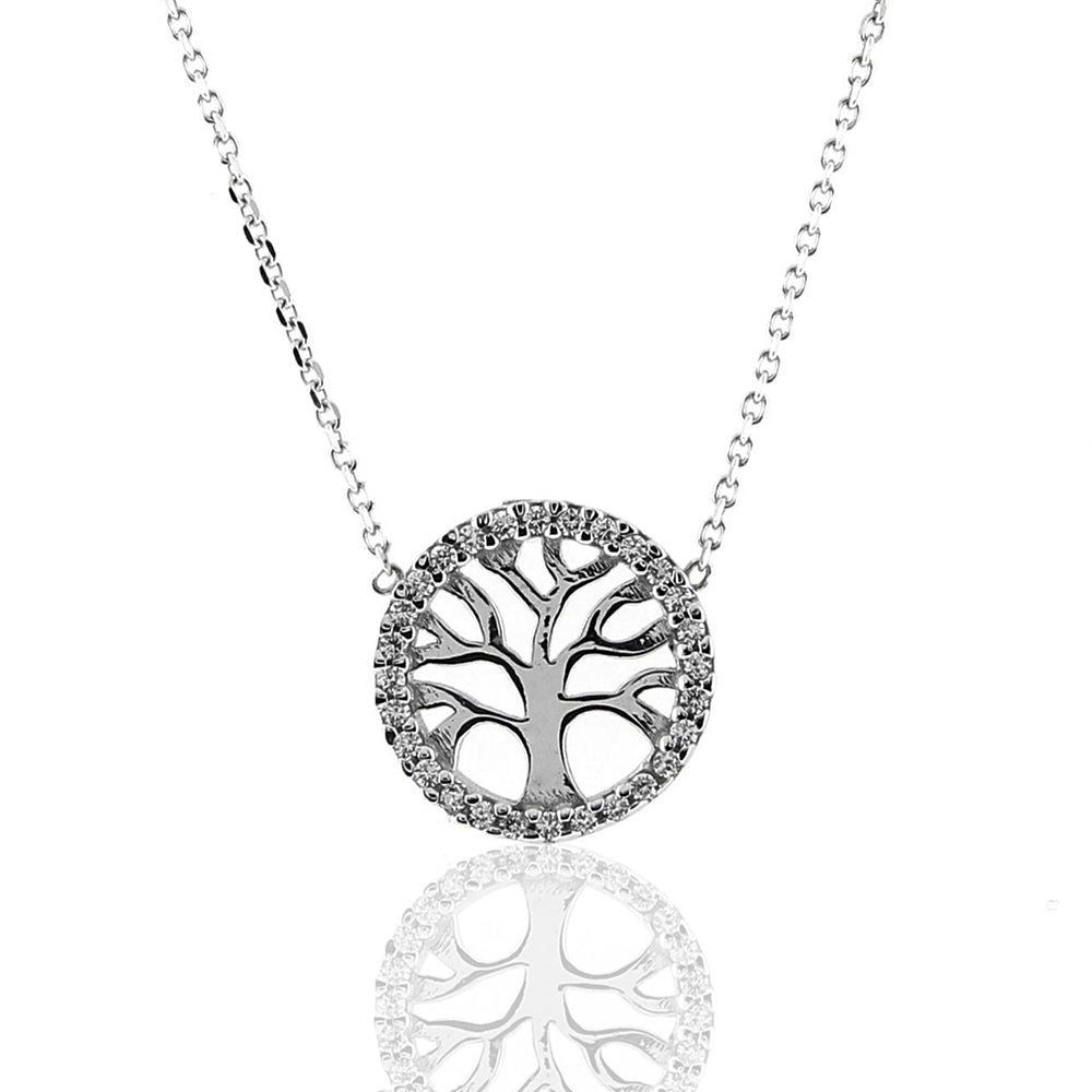 Collana in Oro Bianco Albero della Vita con Zirconi