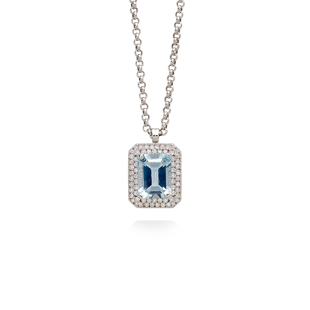 Collana in Oro Bianco con Acquamarina e Diamanti Artlinea