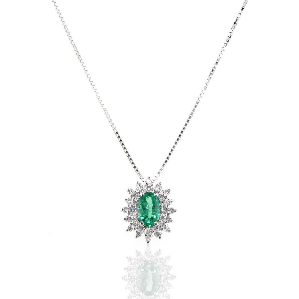 Collana in Oro Bianco con Diamanti e Smeraldo Davite & Delucchi