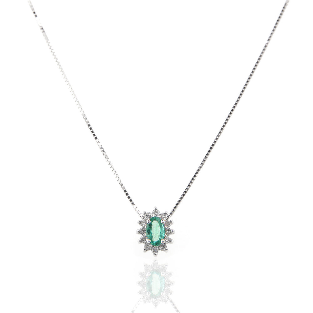 Collana in Oro Bianco con Smeraldo e Diamanti