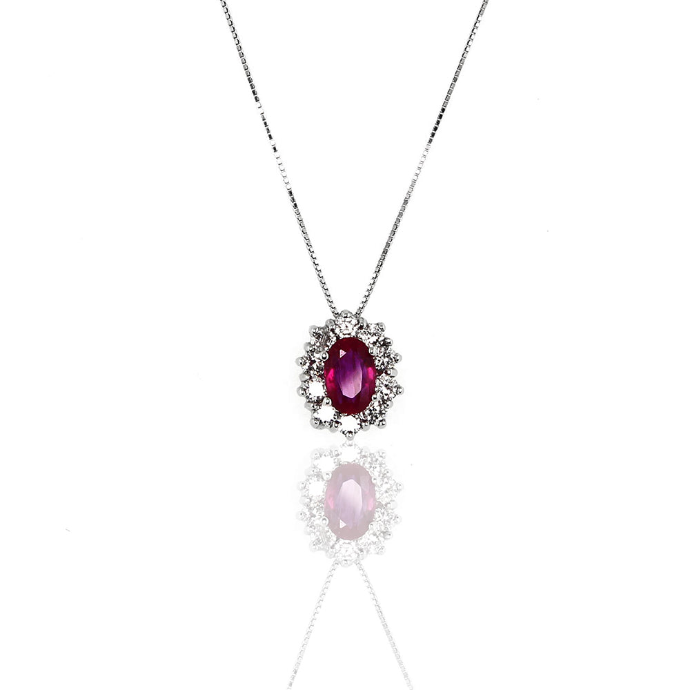 Collana Oro Bianco con Diamanti e Rubino - 933CPRE