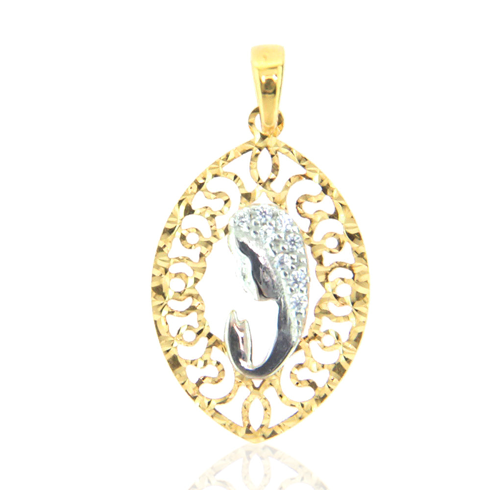 Medaglia Donna Madonna in Oro Giallo e Bianco con Zirconi