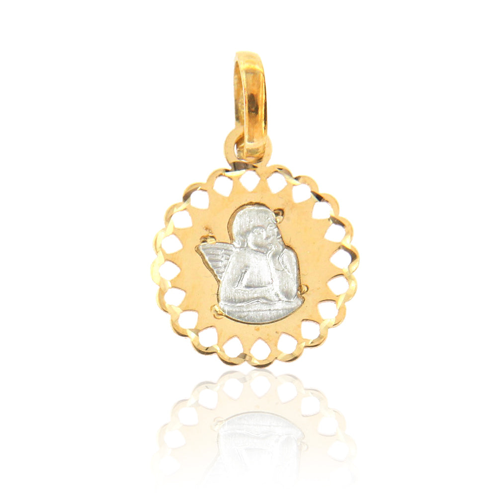Medaglia Unisex Angelo in Oro Bianco e Giallo
