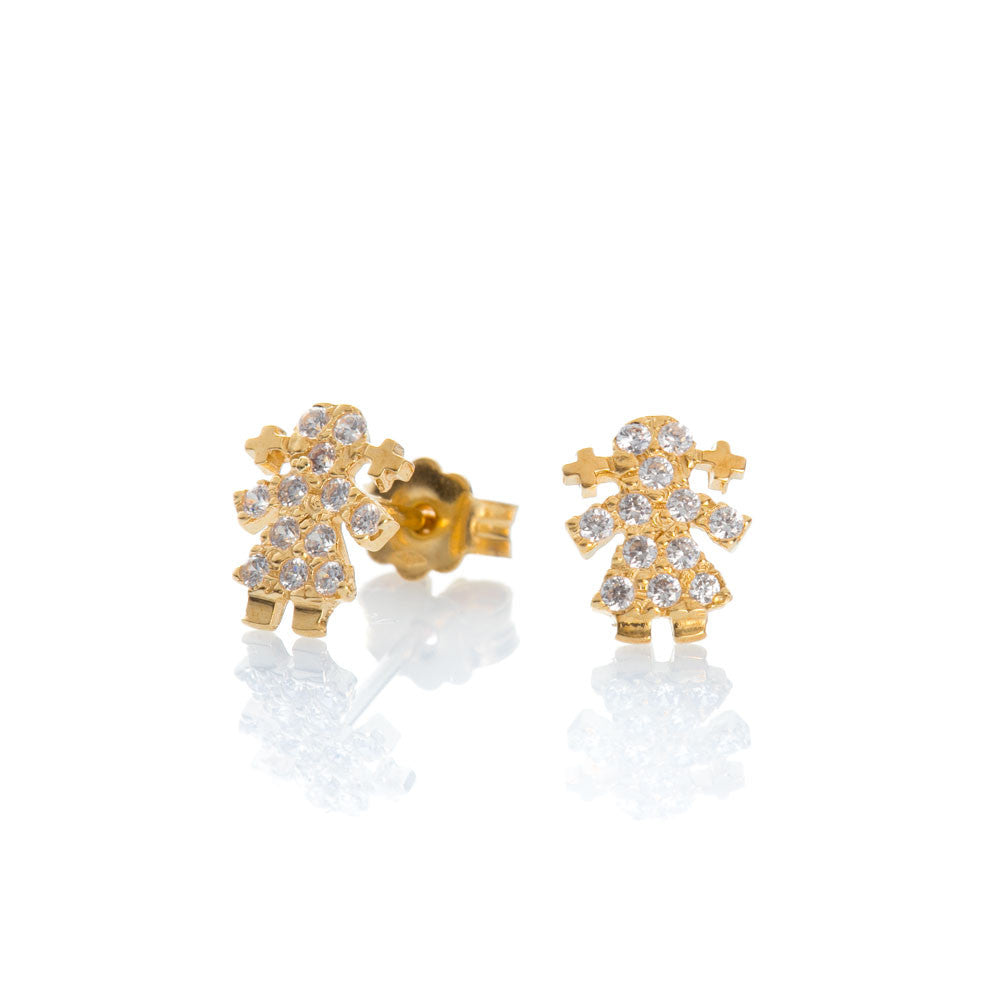 Orecchini Bambina Battesimo Oro Giallo con Zirconi