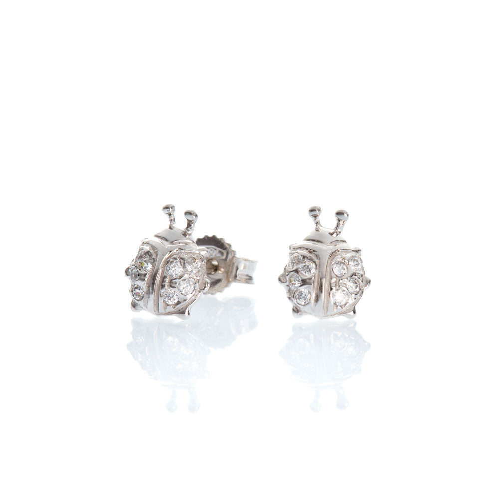Orecchini Bambina Coccinella Battesimo Oro Bianco con Zirconi