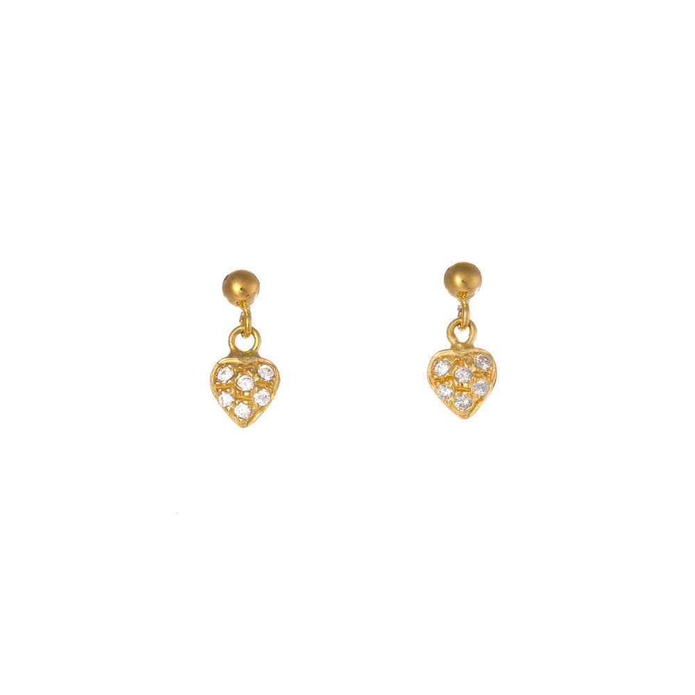 Orecchini Bambina Cuore Battesimo Oro Giallo con Zirconi