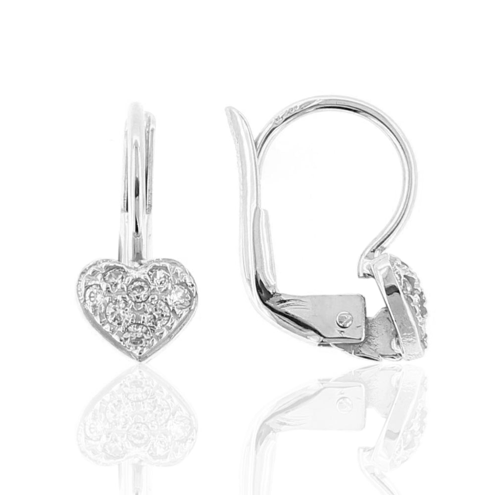 Orecchini Bambina Cuore in Oro Bianco con Zirconi