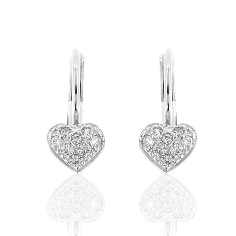 Orecchini Bambina Cuore in Oro Bianco con Zirconi