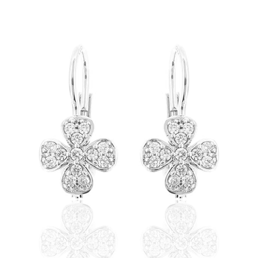 Orecchini Bambina in Oro Bianco Quadrifoglio con Zirconi