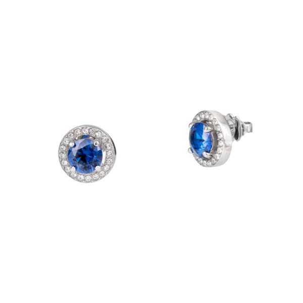 Orecchini Jewels By Leonardo Juvinga – Acciaio Dorato Con Pietra Di Vetro Blu (London Blue Topaz) – Ganci Pendenti – Regalo Donna