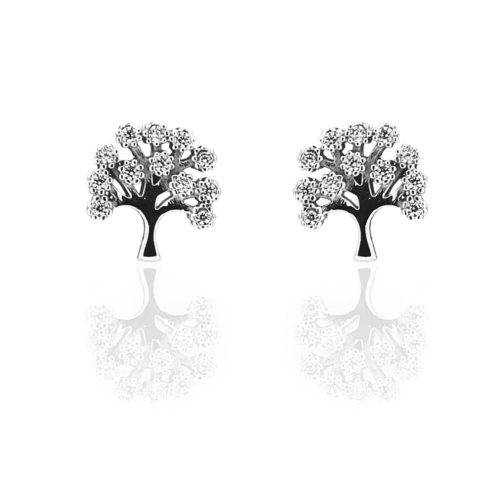 Orecchini Donna Albero della Vita in Oro Bianco e Zirconi