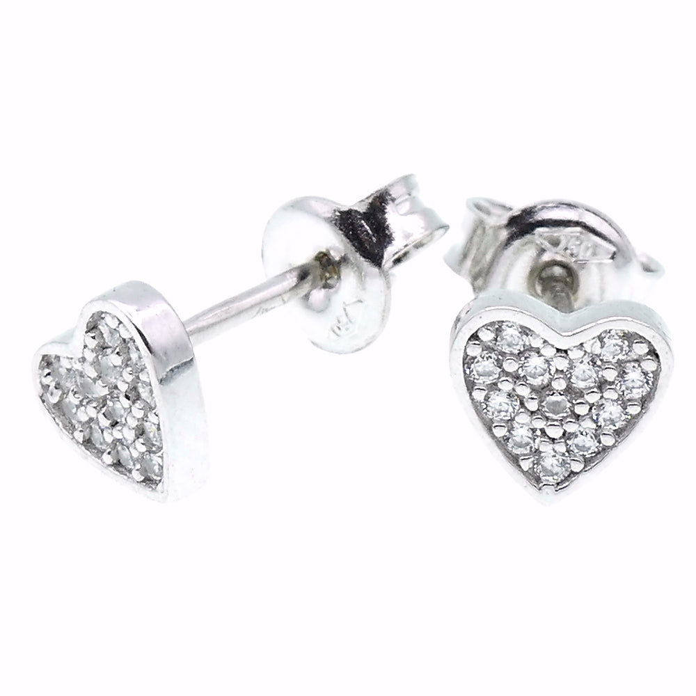 Orecchini Donna Cuore Oro Bianco con Zirconi