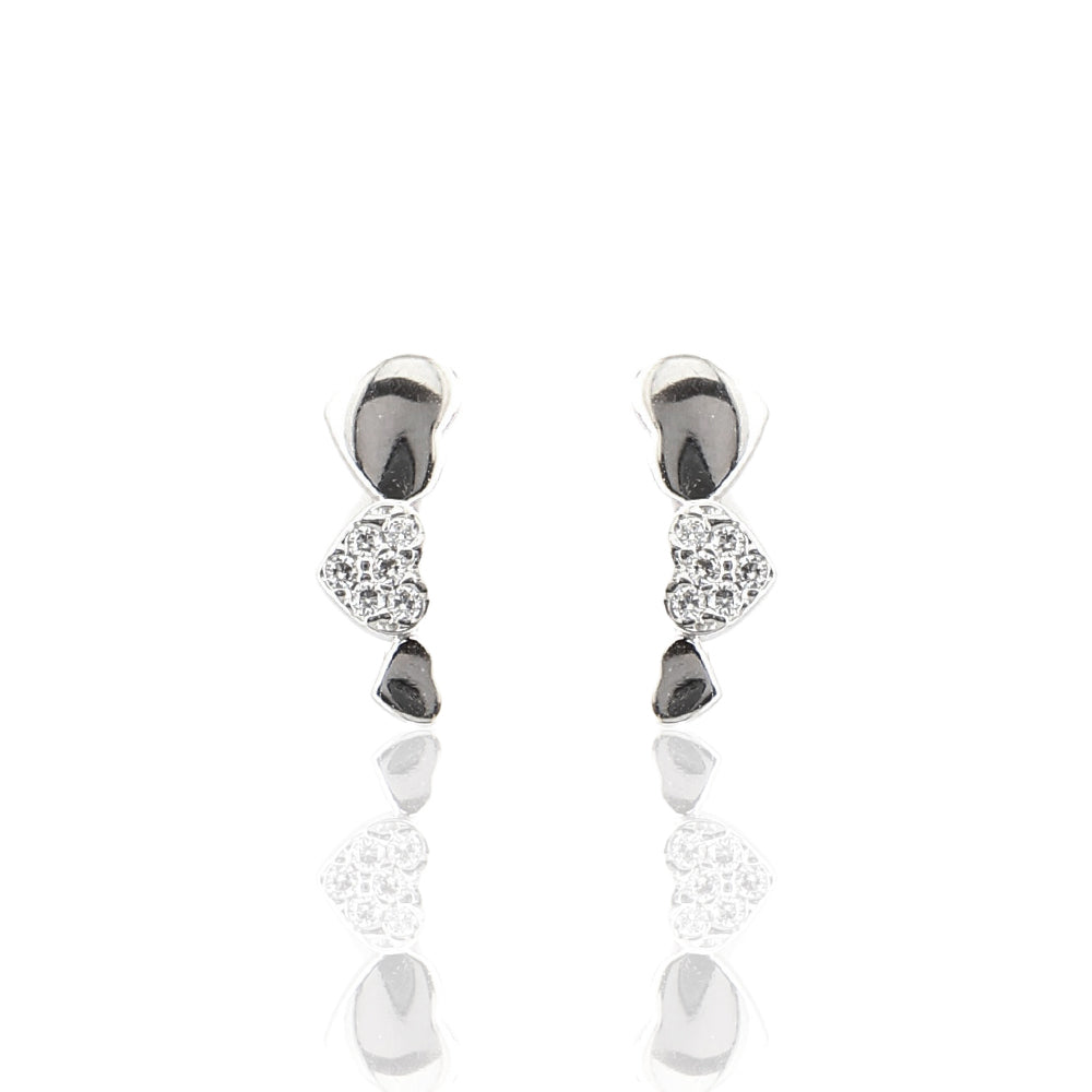 Orecchini Donna Cuori in Oro Bianco con Zirconi