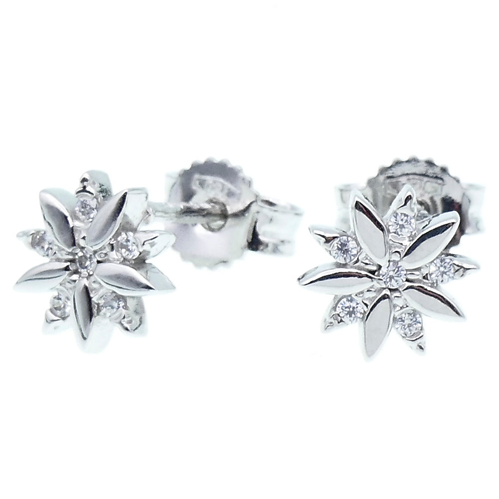 Orecchini Donna Fiore Oro Bianco con Zirconi