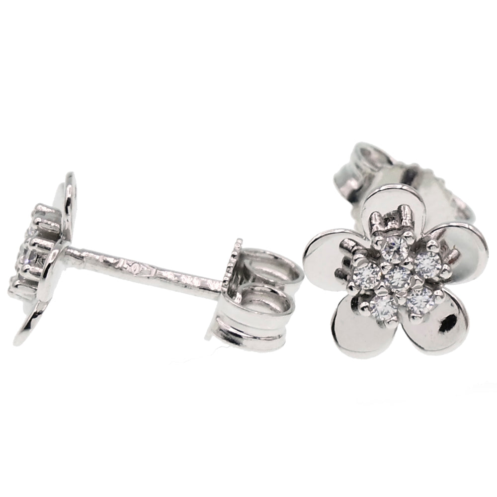 Orecchini Donna Fiore Oro Bianco con Zirconi