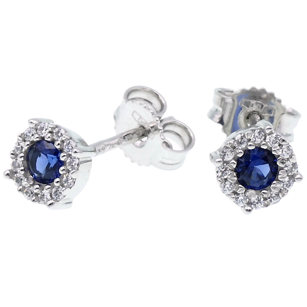 Orecchini Donna Oro Bianco con Zirconi e Zaffiro Sintetico