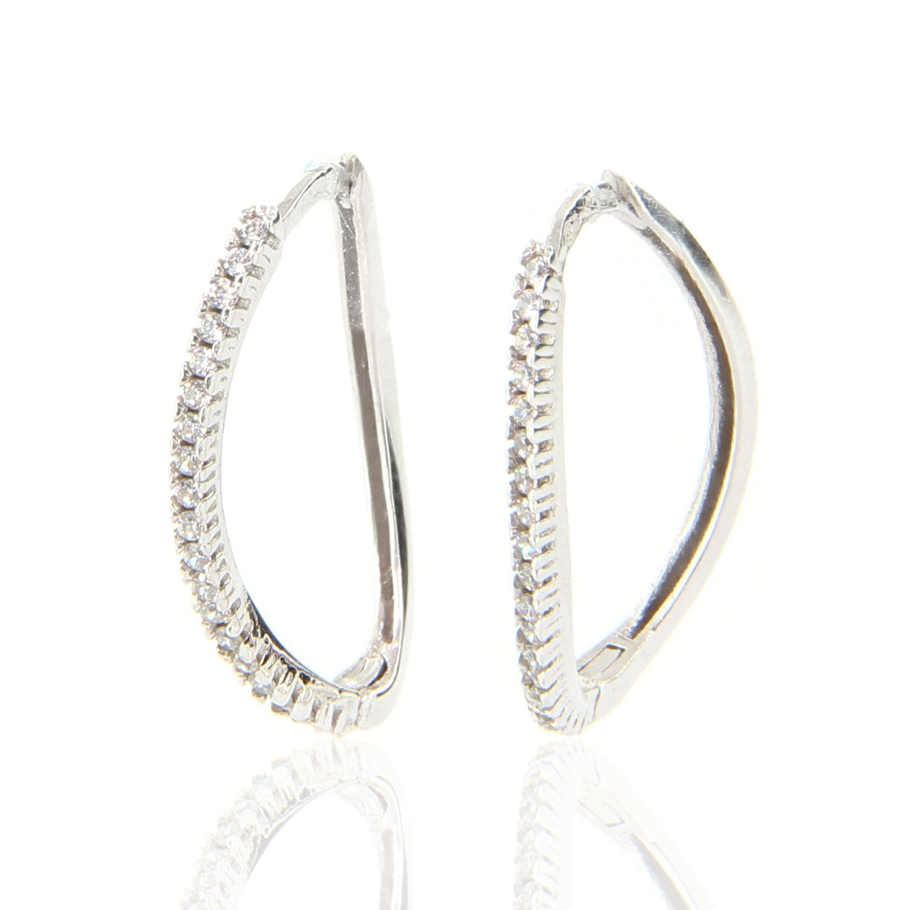 Orecchini Donna Ovali in Oro Bianco con Zirconi
