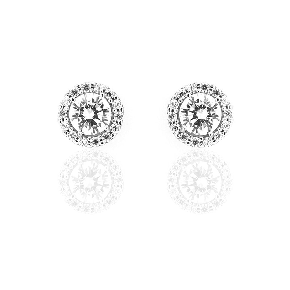 Orecchini Donna Punto Luce con Contorno in Oro Bianco con Zirconi