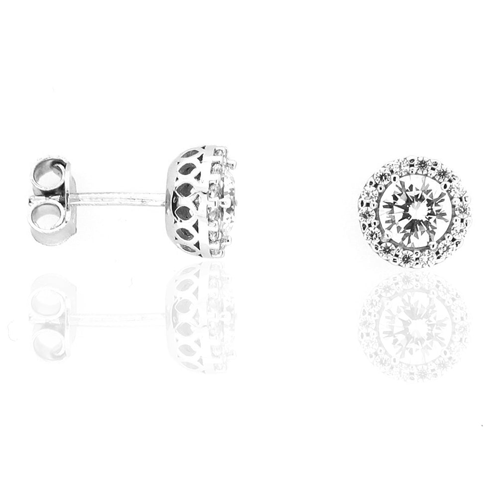 Orecchini Donna Punto Luce con Contorno in Oro Bianco con Zirconi