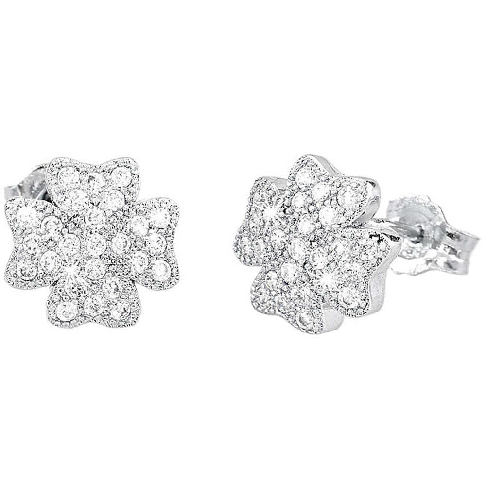 Orecchini Donna Quadrifoglio con Zirconi in Argento Mabina Gioielli