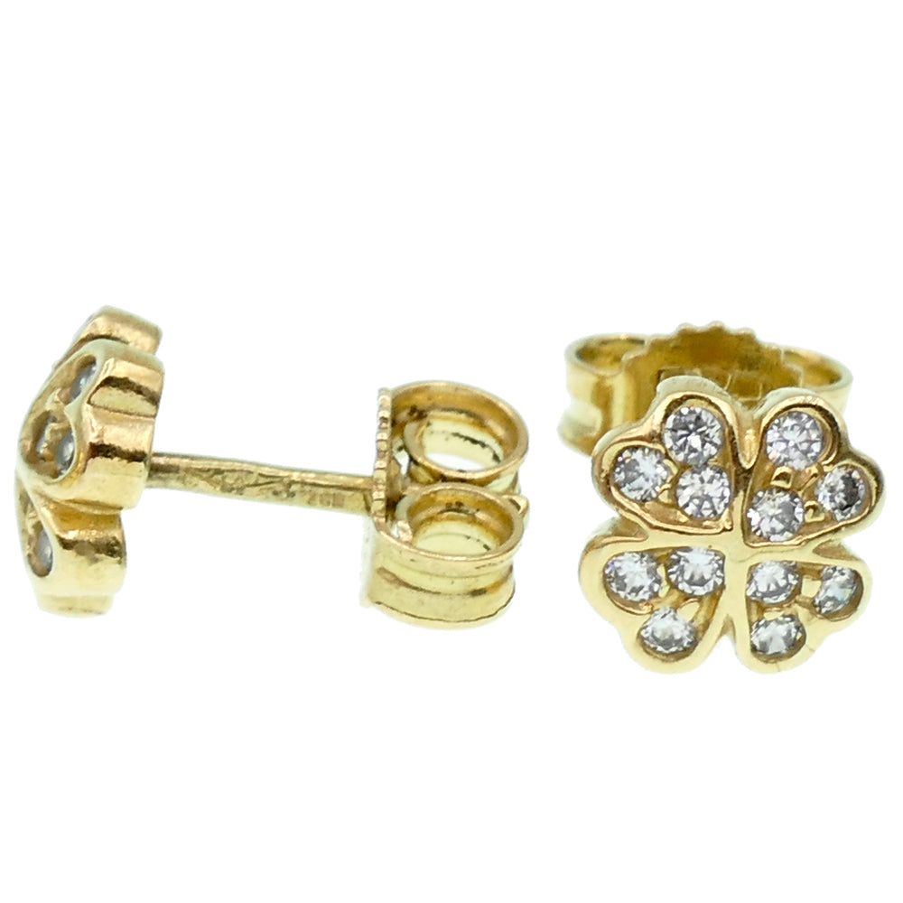 Orecchini Donna Quadrifoglio Oro Giallo con Zirconi