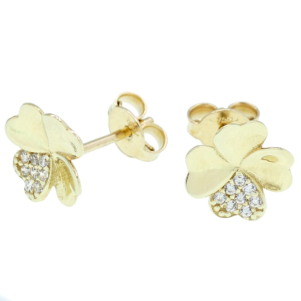 Orecchini Donna Quadrifoglio Oro Giallo con Zirconi