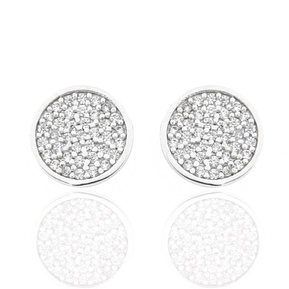 Orecchini Donna Tondo in Oro Bianco con Pave di Zirconi