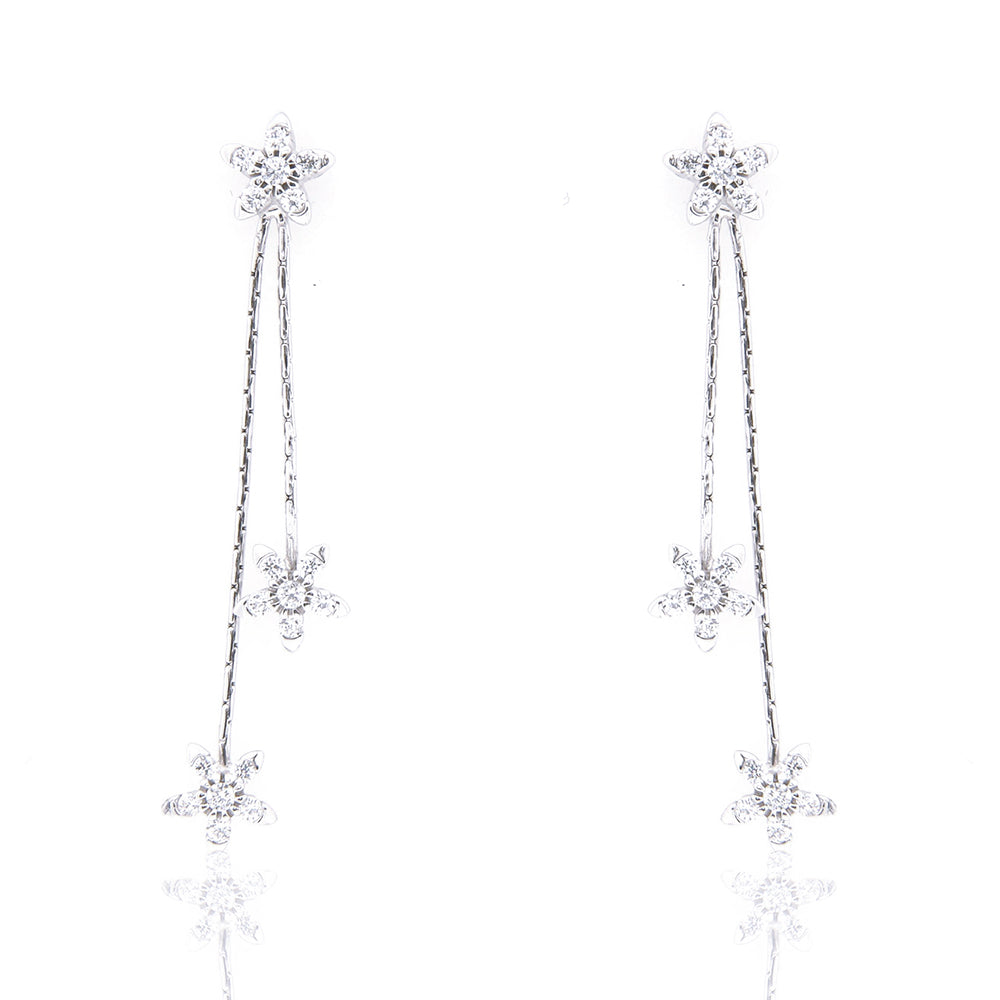 Orecchini Donna in Oro Bianco con Fiori e Zirconi