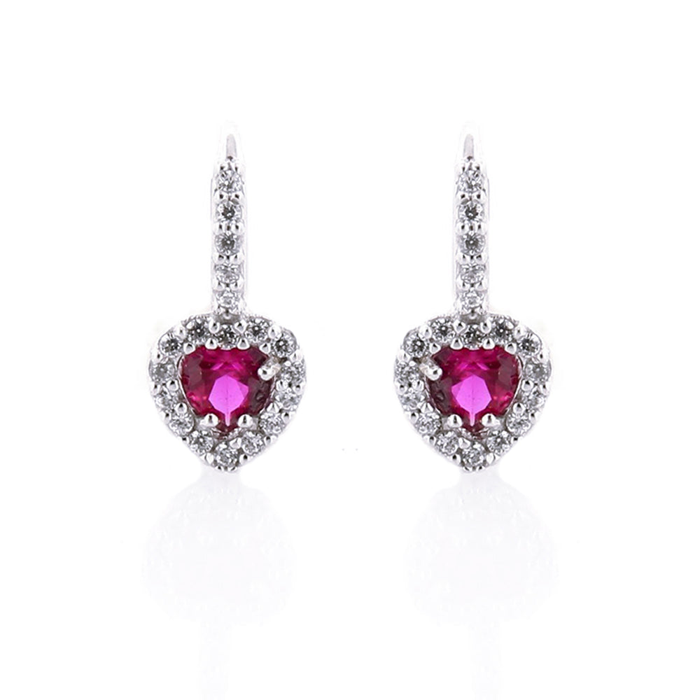 Orecchini Donna in Oro Bianco con Zircone Rosso a Cuore