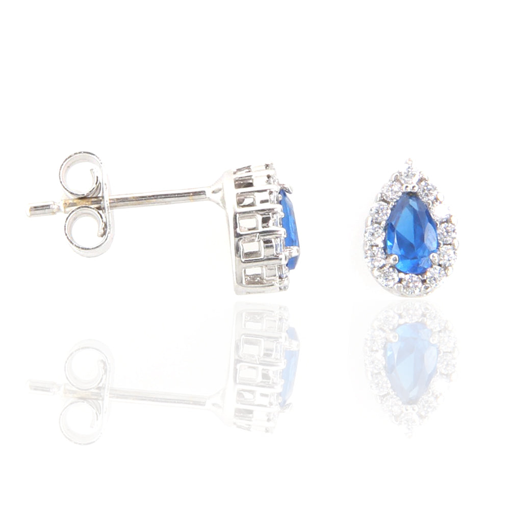 Orecchini Donna in Oro Bianco con Zirconi e Zaffiro Sintetico