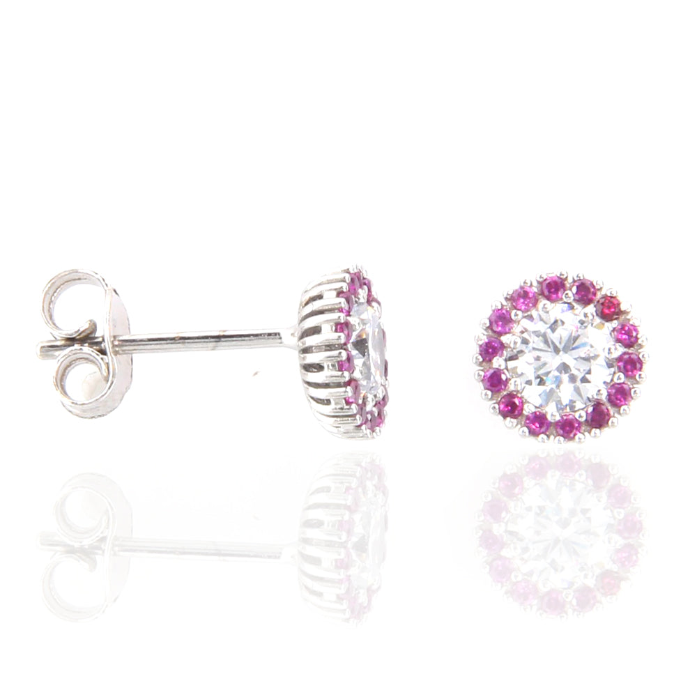 Orecchini Donna in Oro Bianco e Rubini Sintetici con Zirconi