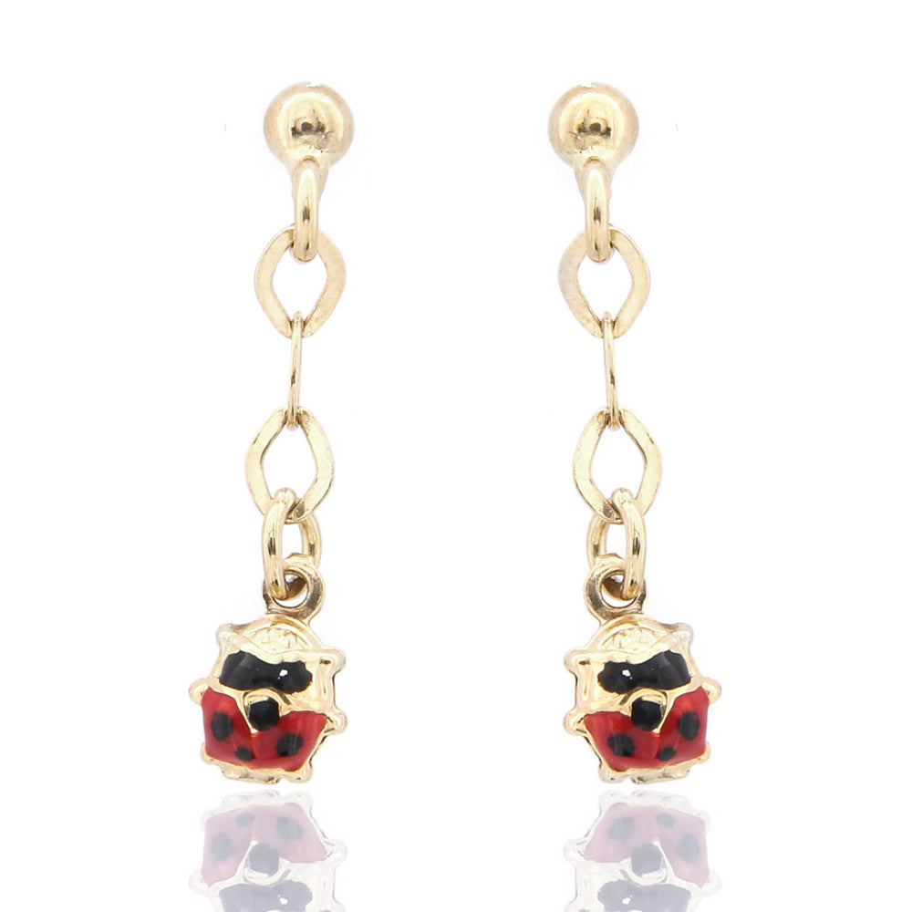 Orecchini Donna in Oro Giallo con Coccinelle Smaltate