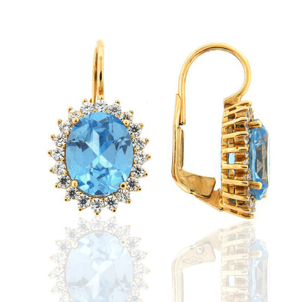 NKlaus Orecchini A Goccia In Oro Giallo 333 Con Topazio Blu: Brisure Ovali, Fatto In Germania, 2,27g
