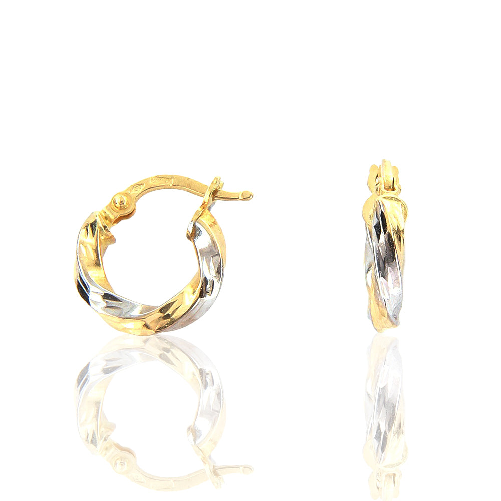Orecchini Unisex Cerchio in Oro Bianco e Giallo Canna Ritorta