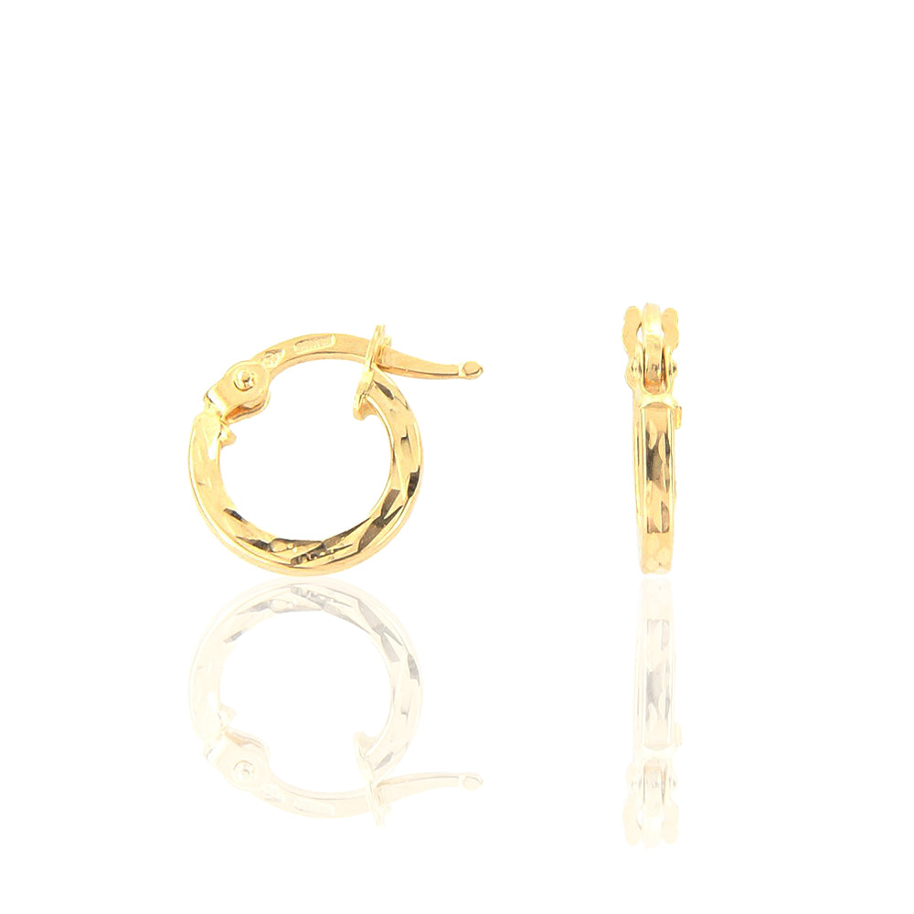 Orecchini Unisex Cerchio in Oro Giallo Canna Quadrata Diamantati