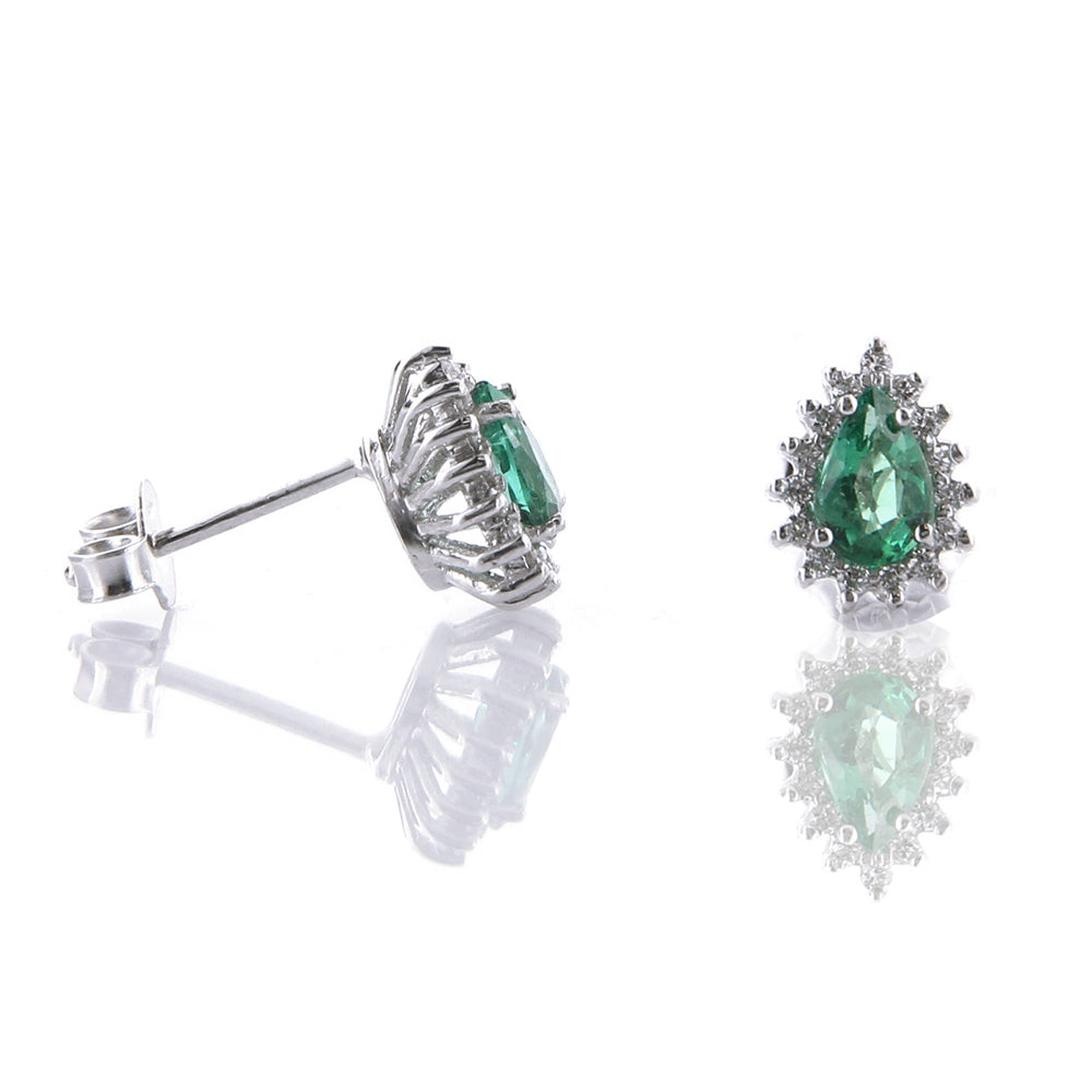 Orecchini a Goccia in Oro Bianco con Smeraldo e Diamanti