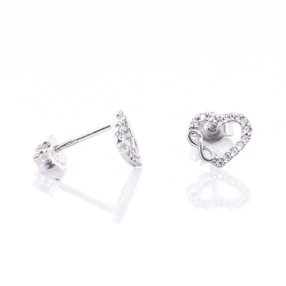 Orecchini Donna Cuore Infinito in Oro Bianco con Zirconi