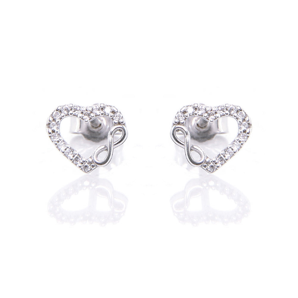 Orecchini Donna Cuore Infinito in Oro Bianco con Zirconi