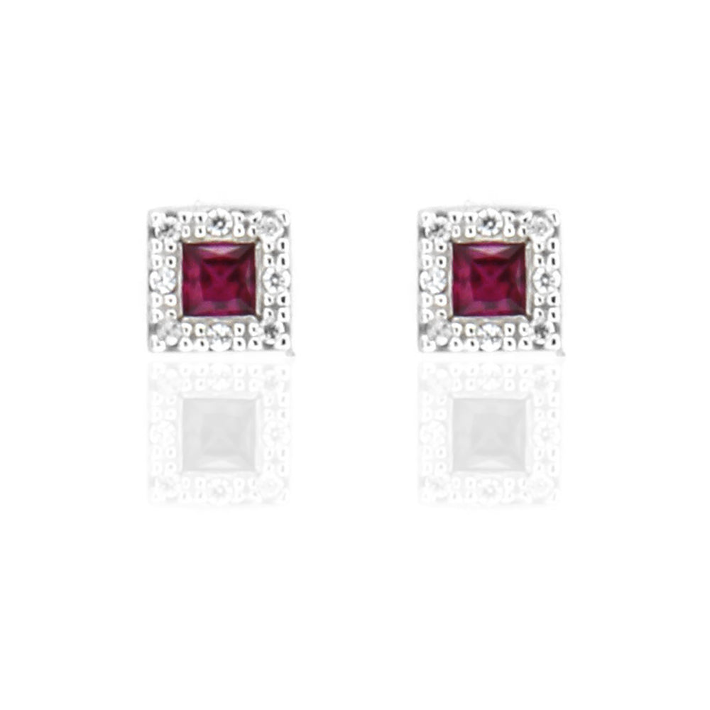 Orecchini Donna Oro Bianco con Zirconi e Rubino Sintetico - 4189V57W550