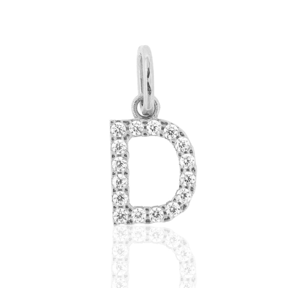Pendente Donna Lettera D in Oro Bianco con Zirconi