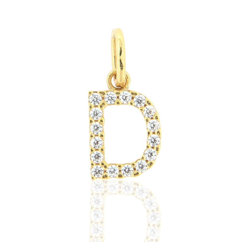 Pendente Donna Lettera D in Oro Giallo con Zirconi