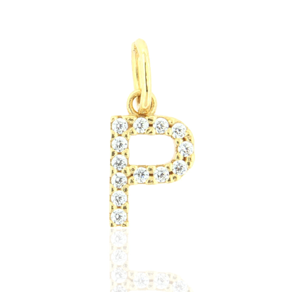 Pendente Donna Lettera P in Oro Giallo con Zirconi