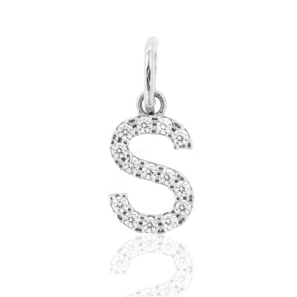 Pendente Donna Lettera S in Oro Bianco con Zirconi