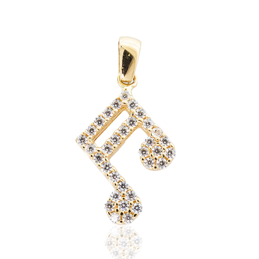 Pendente Nota Musicale in Oro Giallo con Zirconi