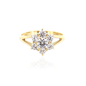 Anello Donna Fiore in Oro Giallo con Zirconi
