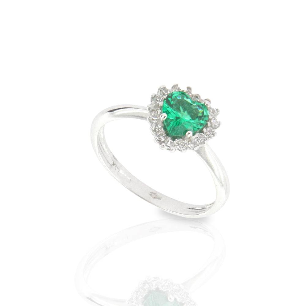 Anello Donna in Oro Bianco Smeraldo Sintetico con Zirconi Gioielleria Amadori