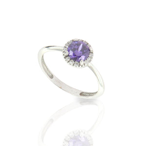 Anello Donna in Oro Bianco con Zirconi e Ametista